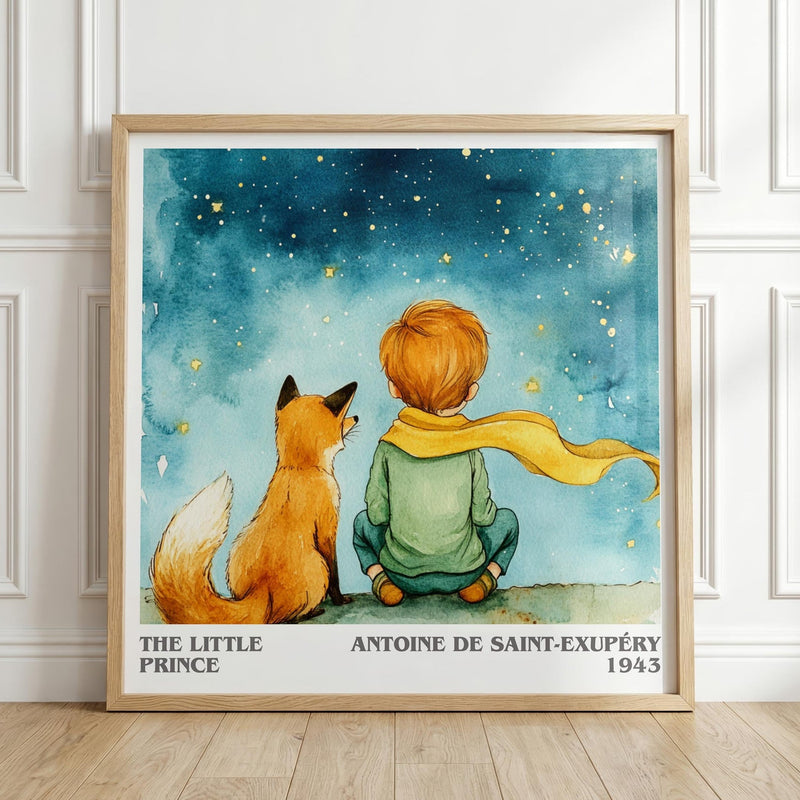 The Little Prince literary print in frame leaning in hallway – childrens wall art
