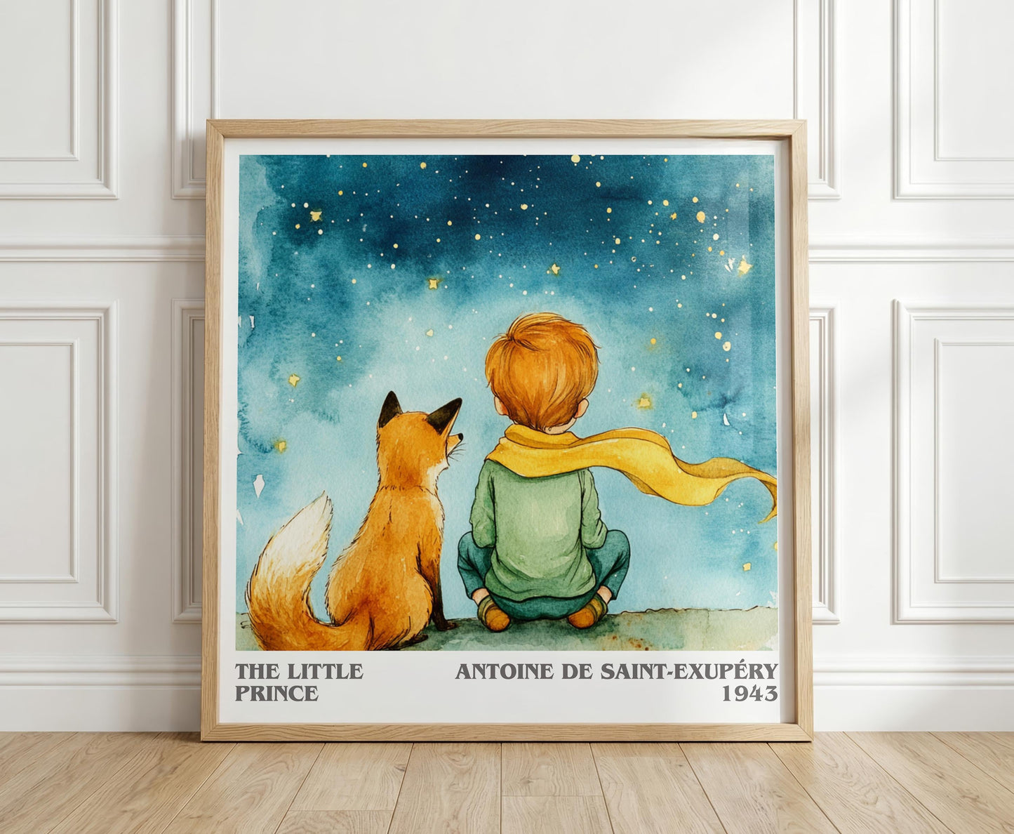 The Little Prince literary print in frame leaning in hallway – childrens wall art
