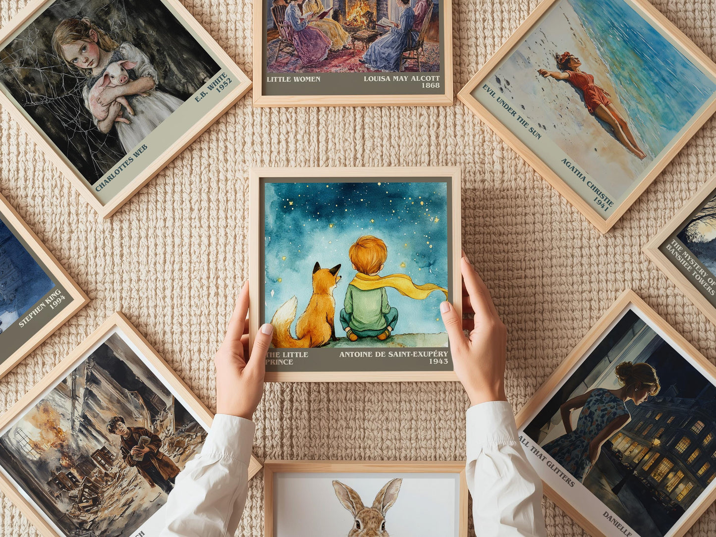 The Little Prince literary print on bookshelf – Antoine de Saint-Exupéry fan gift