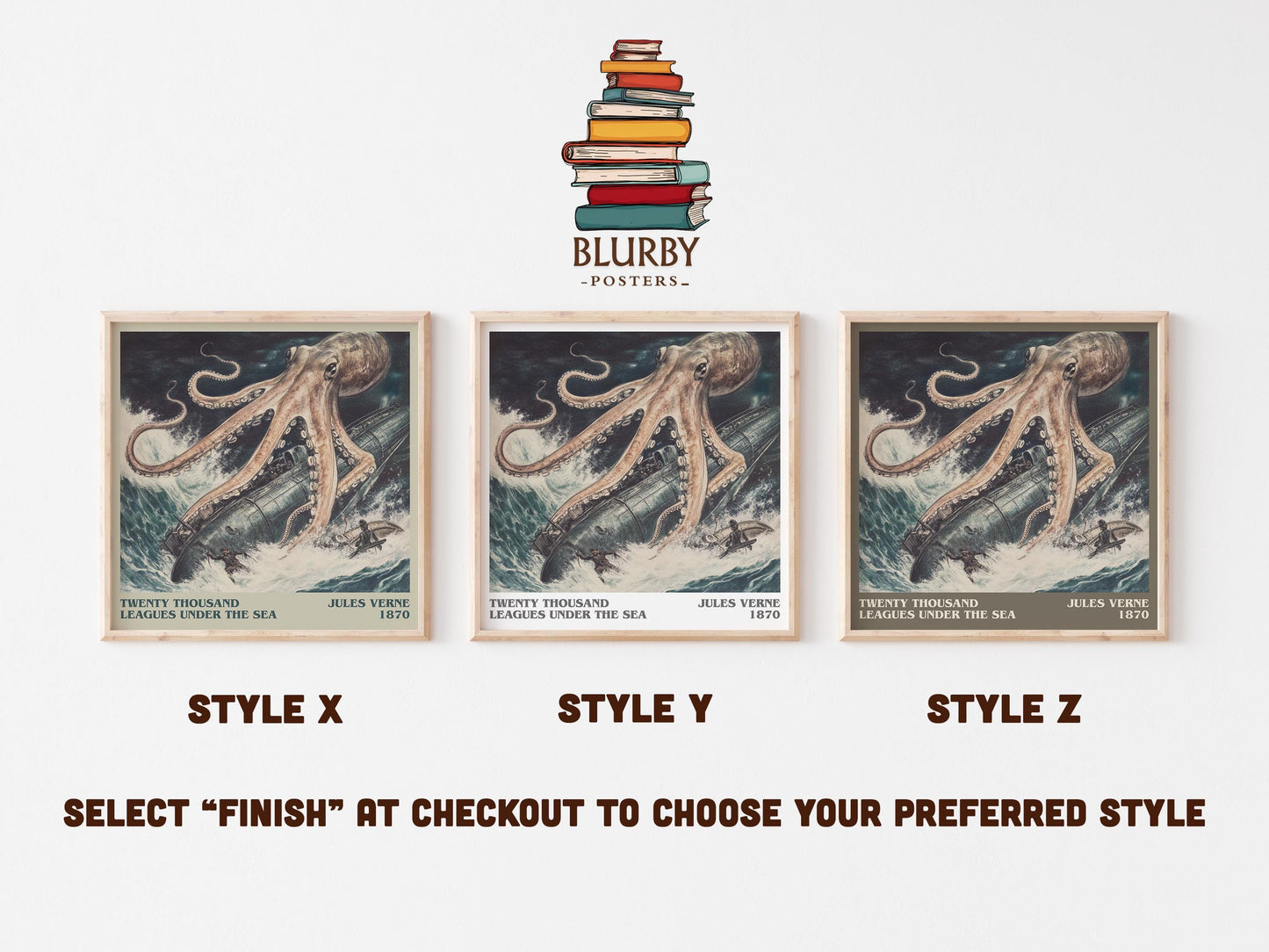 Twenty Thousand Leagues Under the Sea literary art print colour and style options – Jules Verne book art