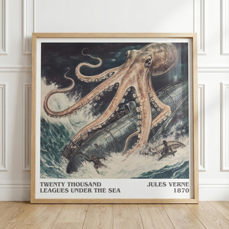 Twenty Thousand Leagues Under the Sea literary print in frame leaning in hallway – adventure wall art