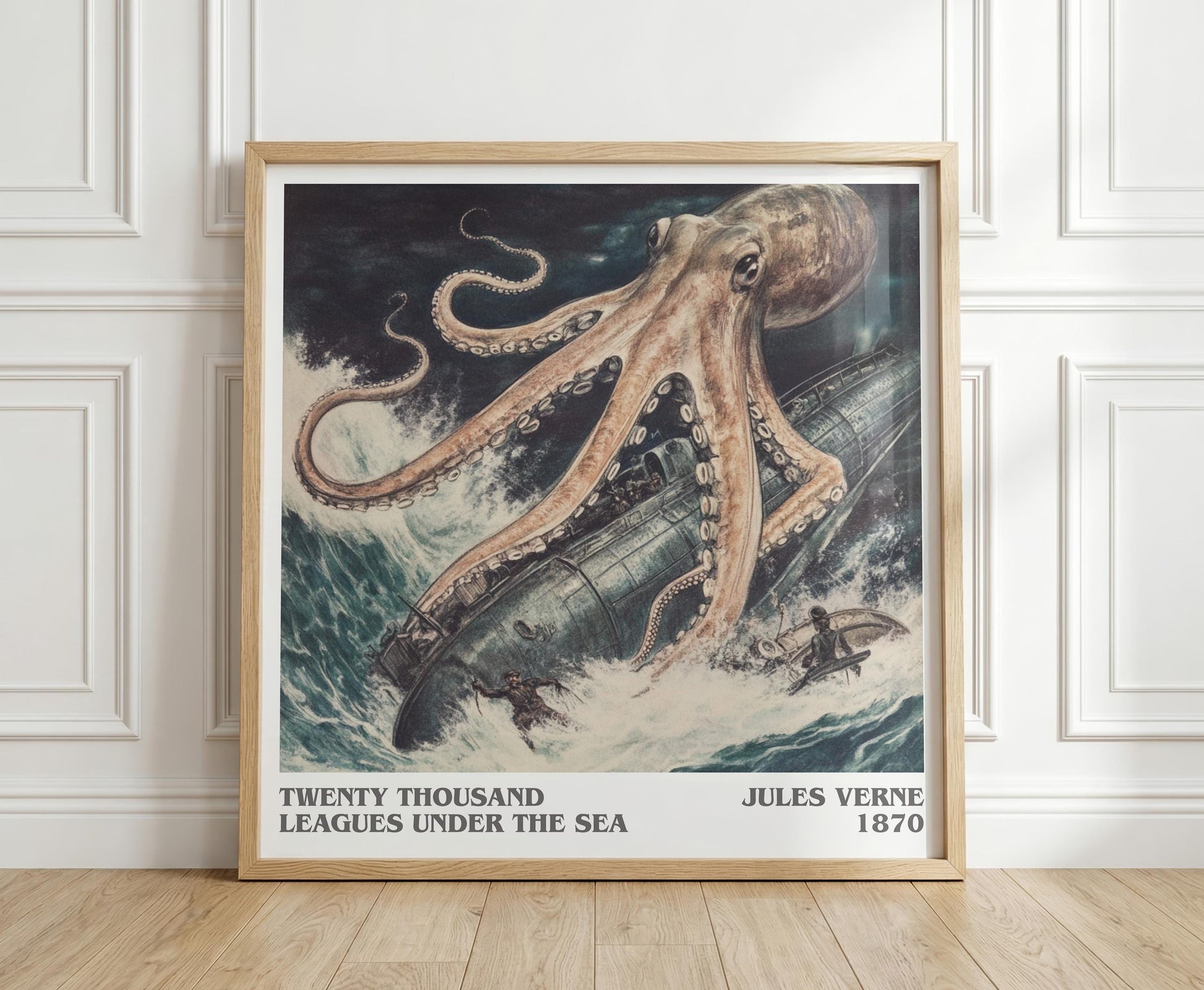 Twenty Thousand Leagues Under the Sea literary print in frame leaning in hallway – adventure wall art