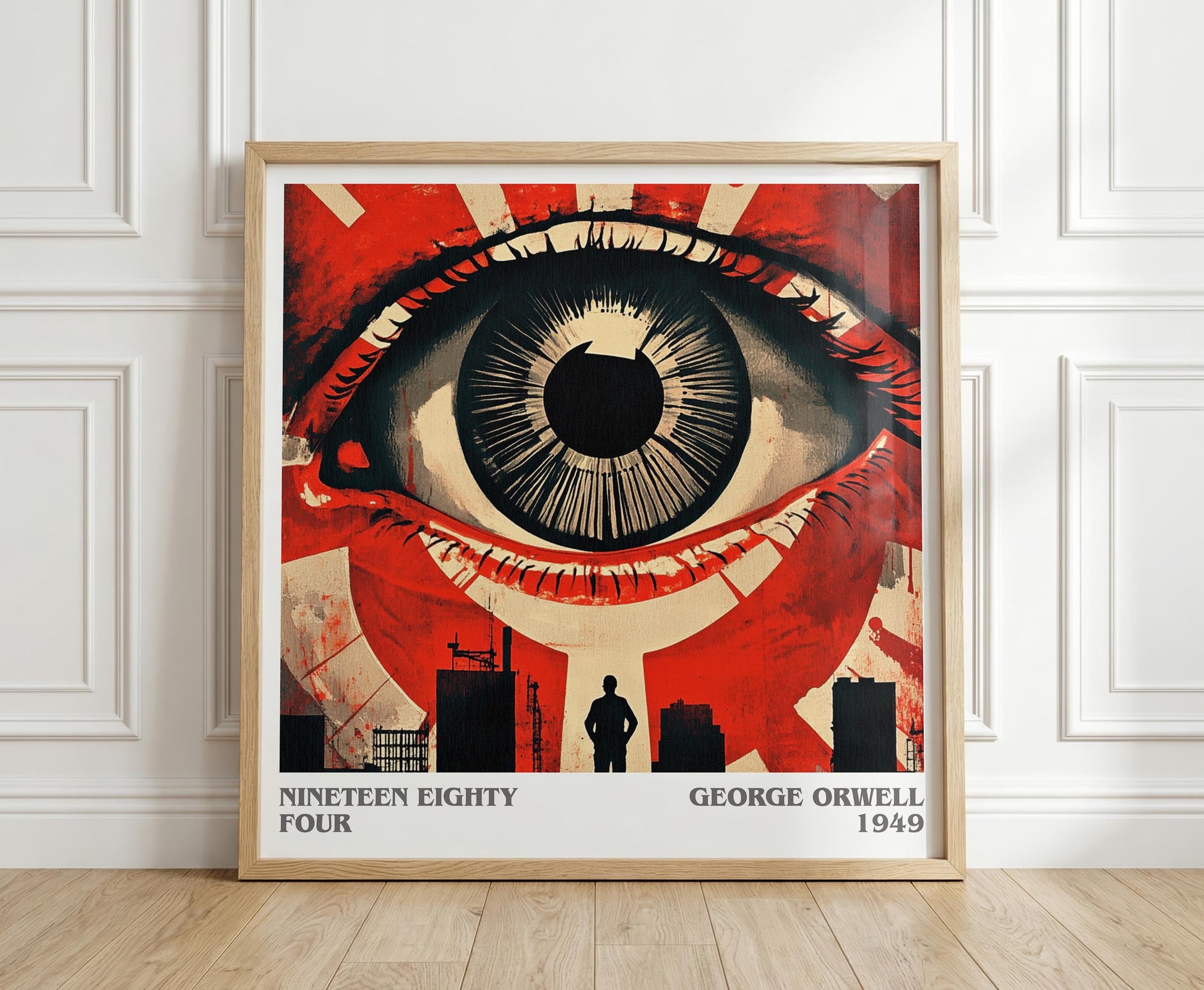 1984 literary print in frame leaning in hallway – dystopian wall art