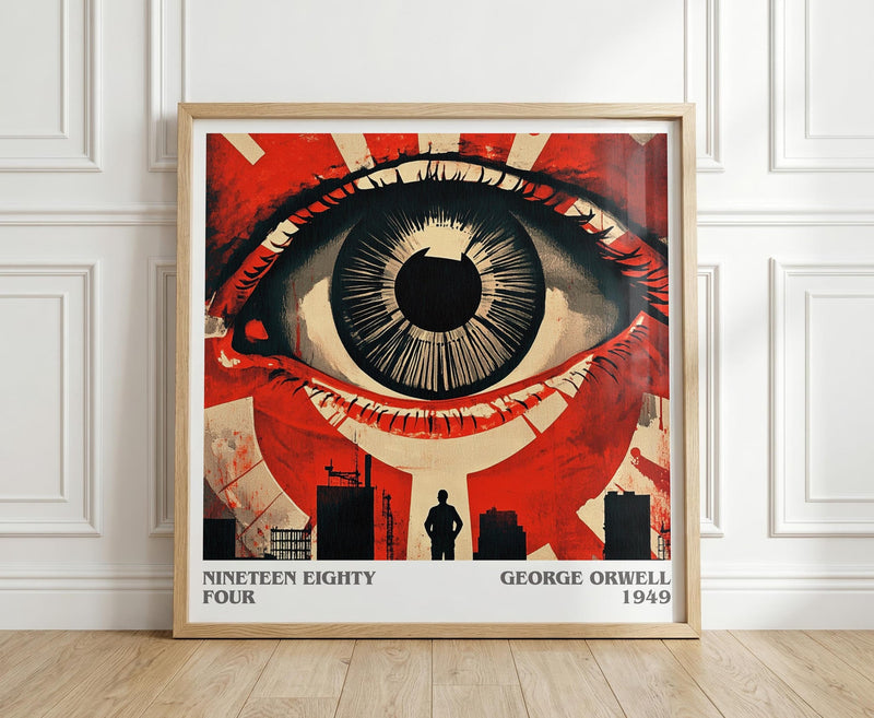 1984 literary print in frame leaning in hallway – dystopian wall art
