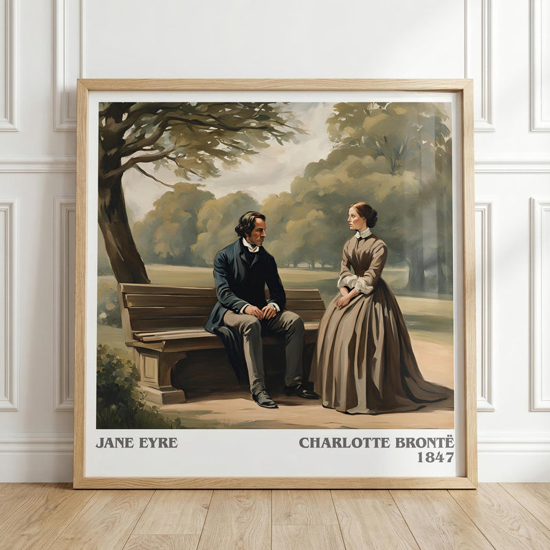 Jane Eyre literary print in frame leaning in hallway – classic literature wall art