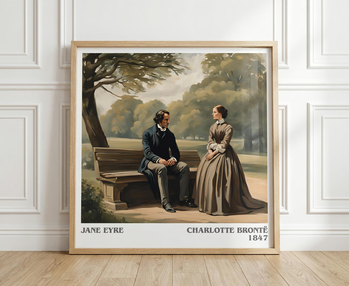 Jane Eyre literary print in frame leaning in hallway – classic literature wall art