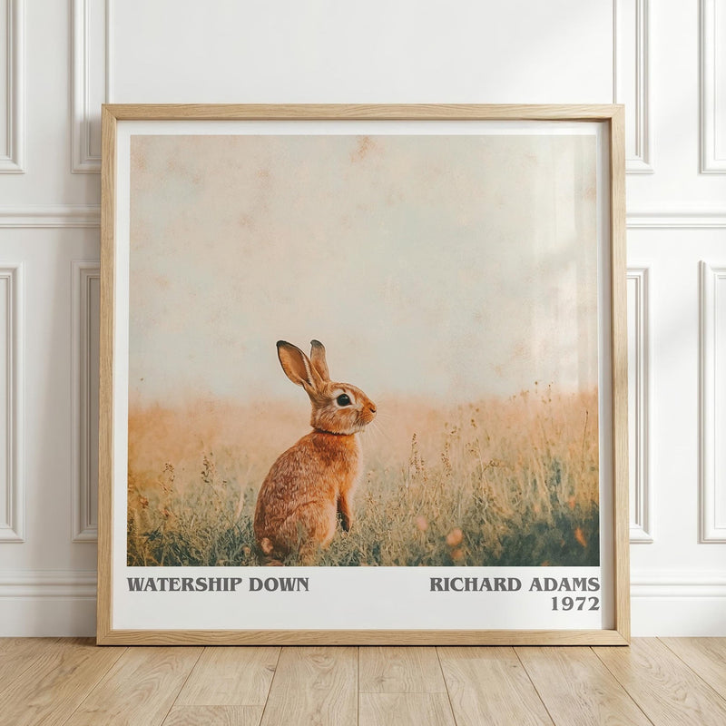 Watership Down literary print in frame leaning in hallway – adventure wall art
