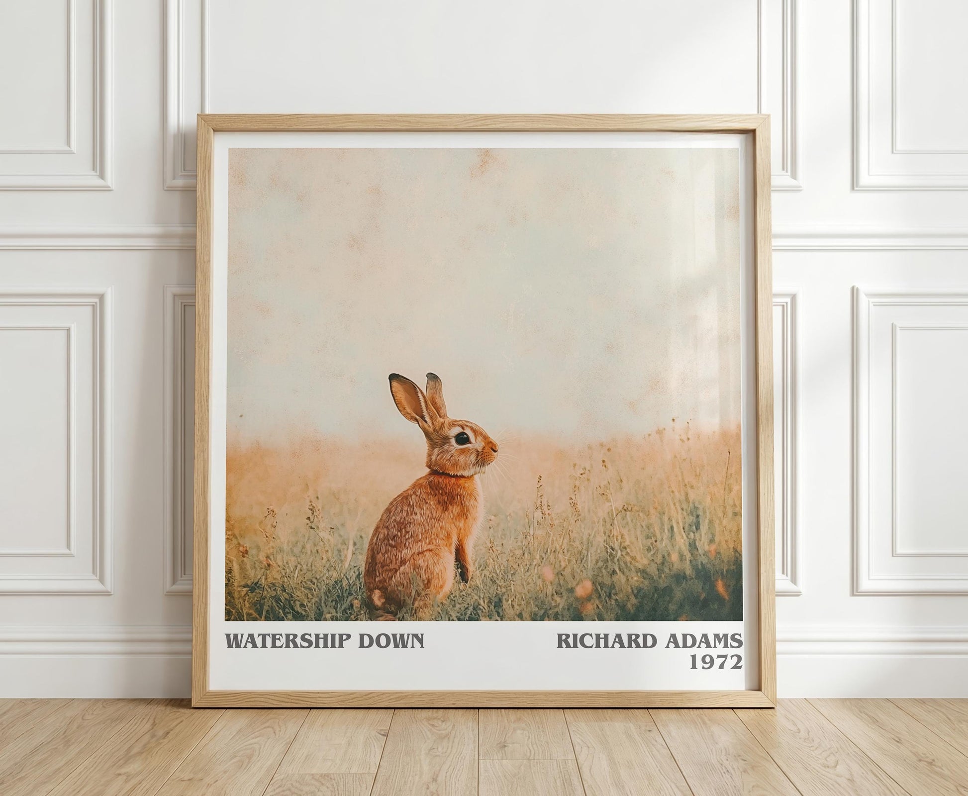 Watership Down literary print in frame leaning in hallway – adventure wall art