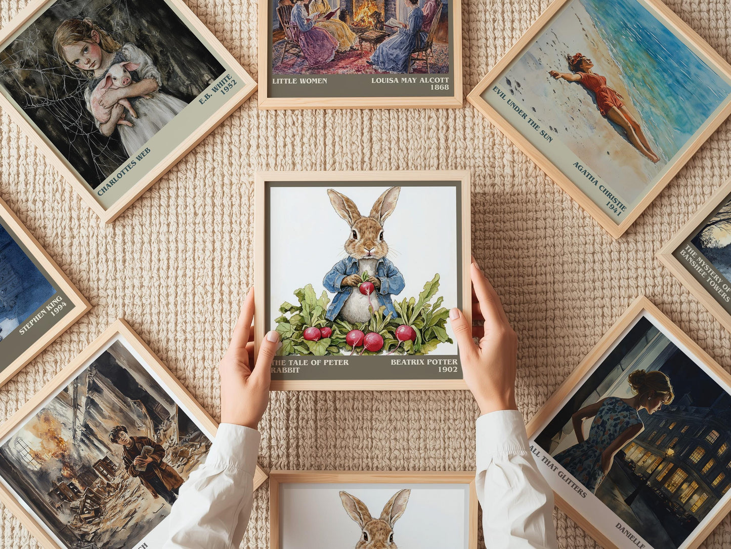 The Tale of Peter Rabbit literary print on bookshelf – Beatrix Potter fan gift