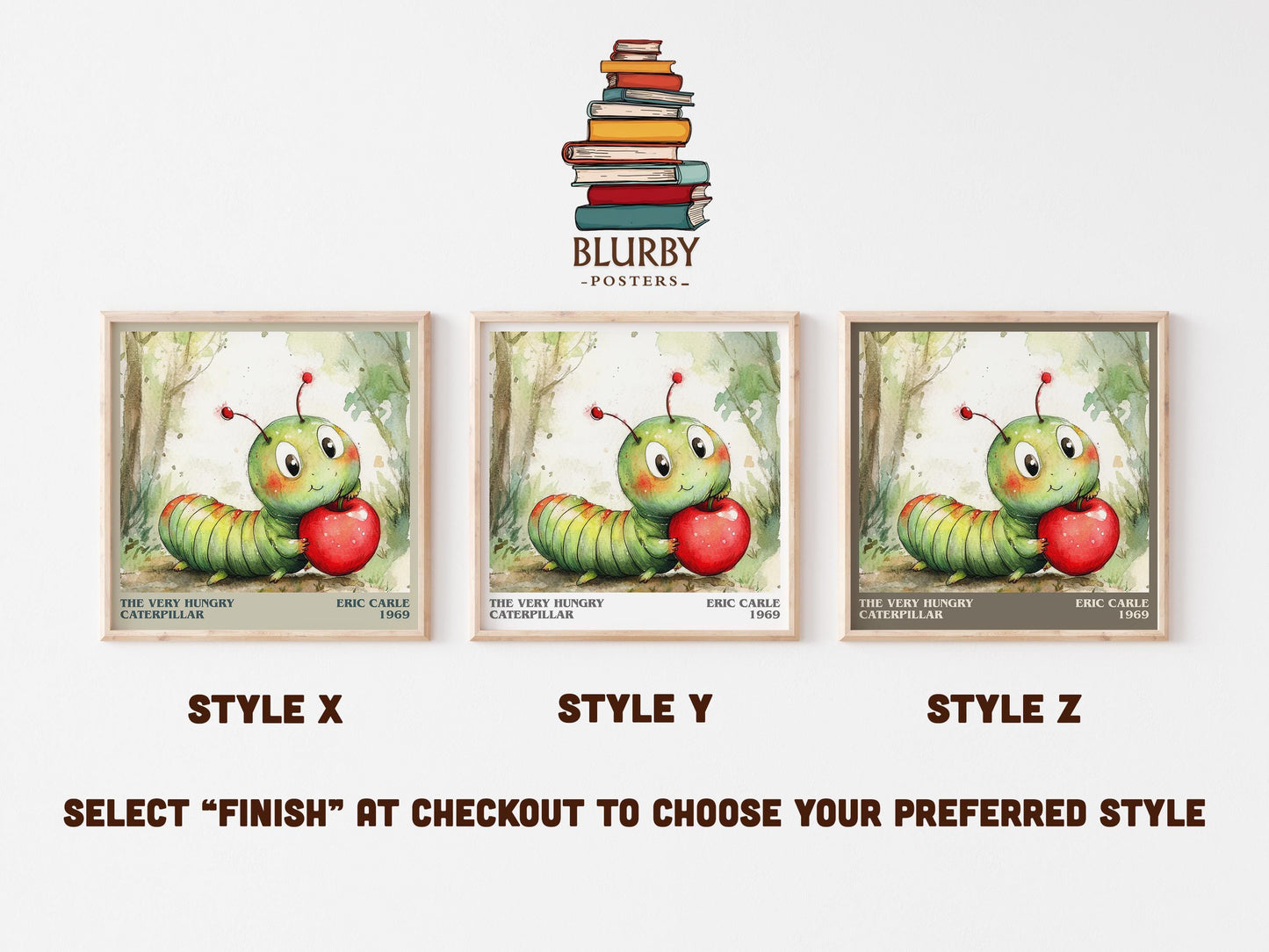 The Very Hungry Caterpillar literary art print colour and style options – Eric Carle book art
