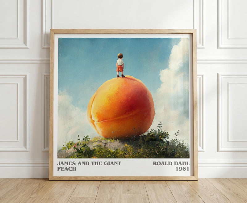 James and the Giant Peach literary print in frame leaning in hallway – childrens wall art