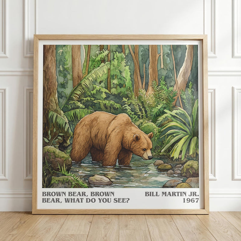 Brown Bear, Brown Bear, What Do You See? literary print in frame leaning in hallway – childrens wall art