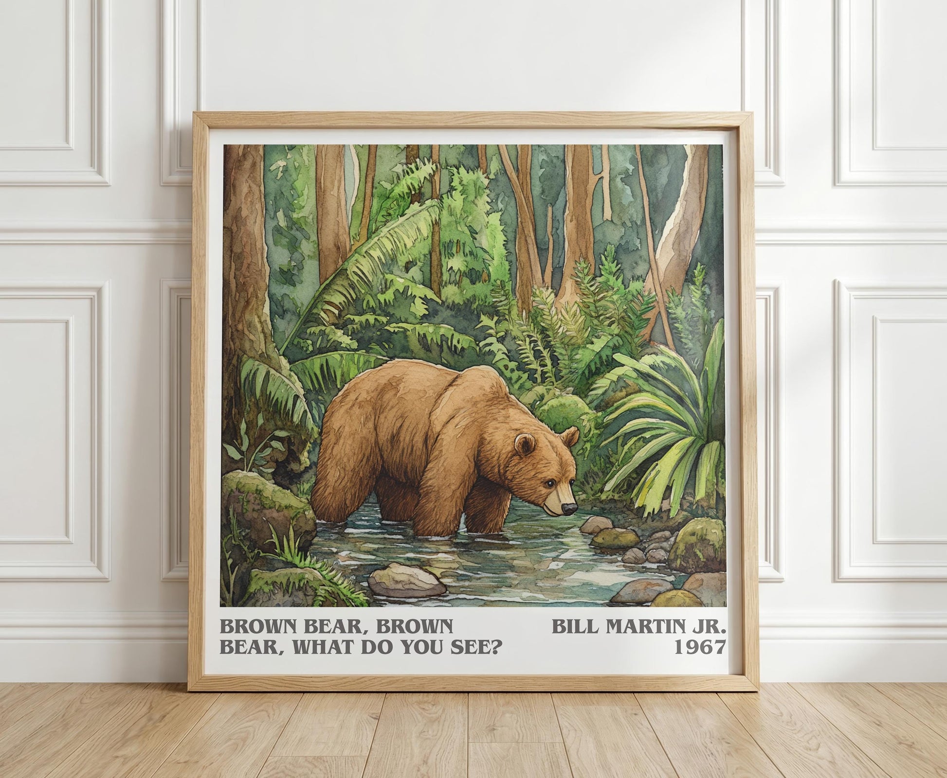 Brown Bear, Brown Bear, What Do You See? literary print in frame leaning in hallway – childrens wall art