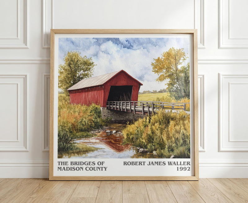 The Bridges of Madison County literary print in frame leaning in hallway – romance wall art