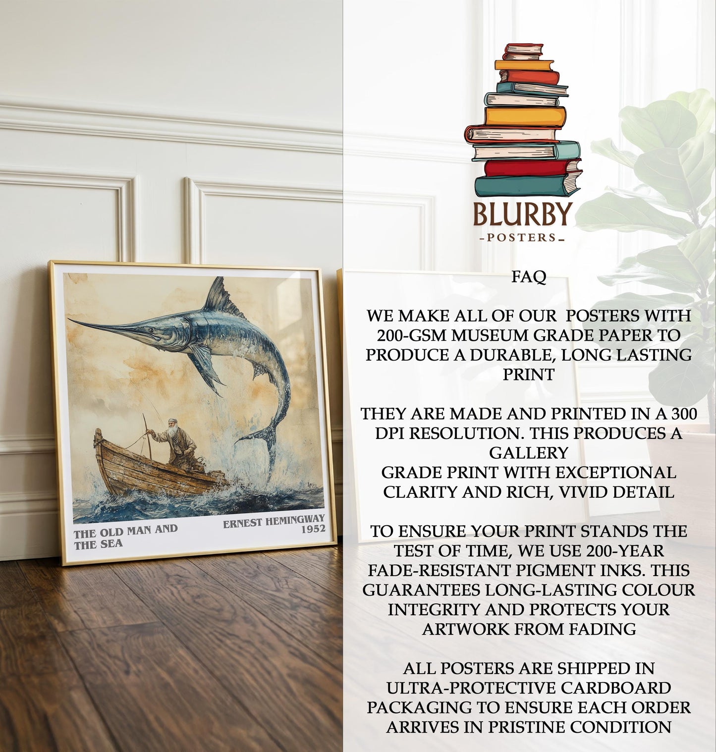 The Old Man And The Sea by Ernest Hemingway | Book Poster | Literary Art Gift For Book Lover | Novel Inspired Wall Art | Free Delivery