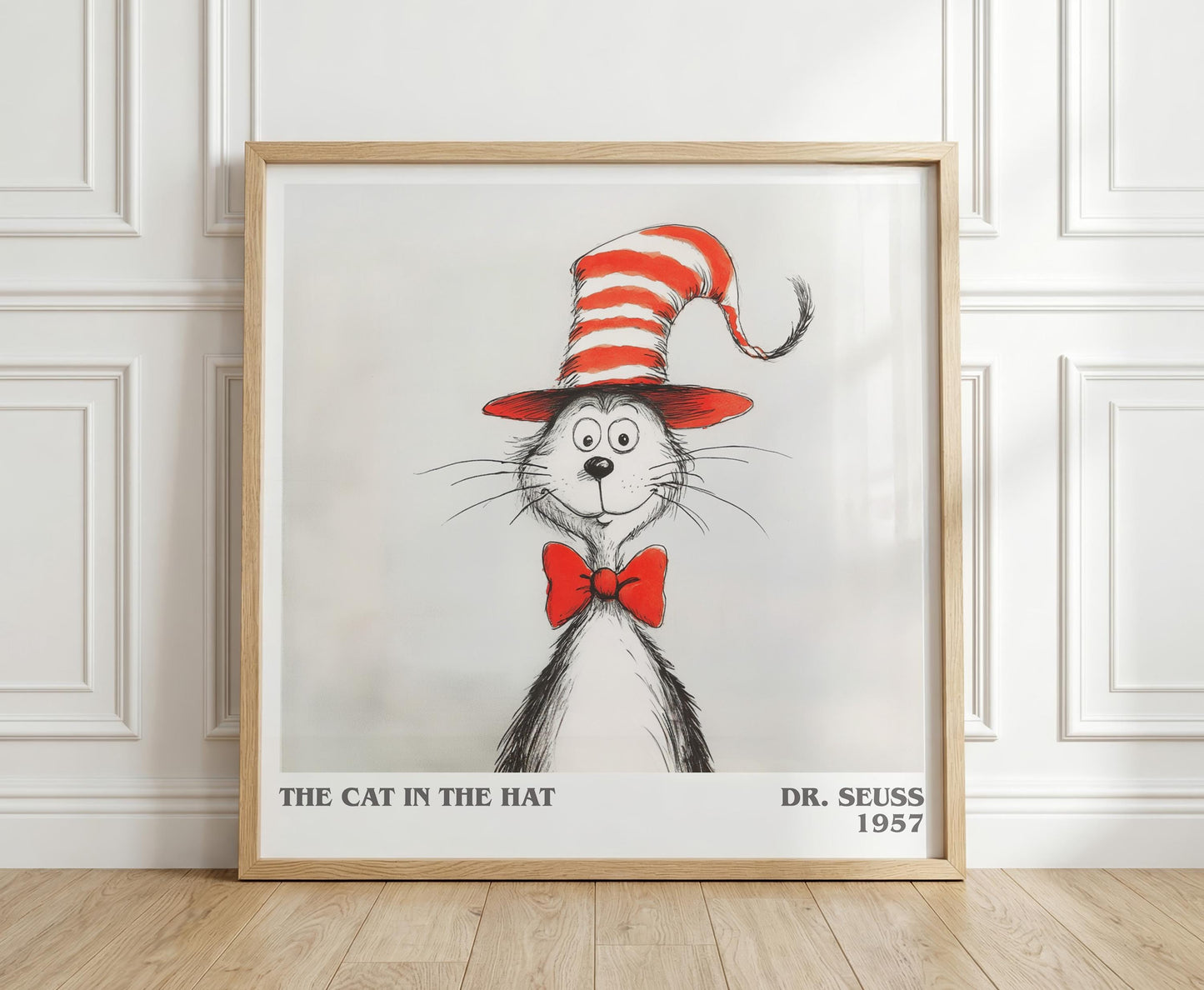 The Cat in the Hat literary print in frame leaning in hallway – childrens wall art