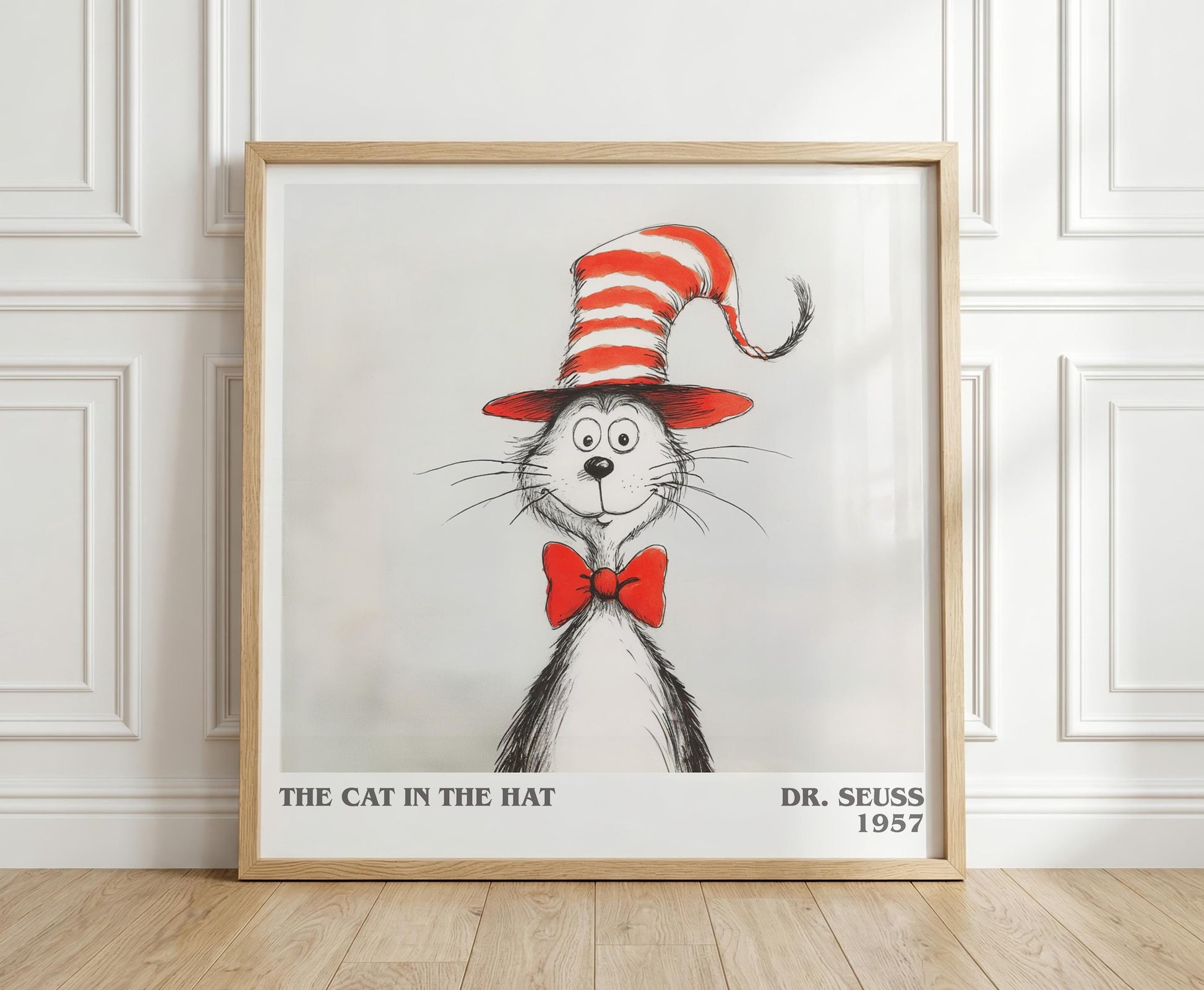 The Cat in the Hat literary print in frame leaning in hallway – childrens wall art