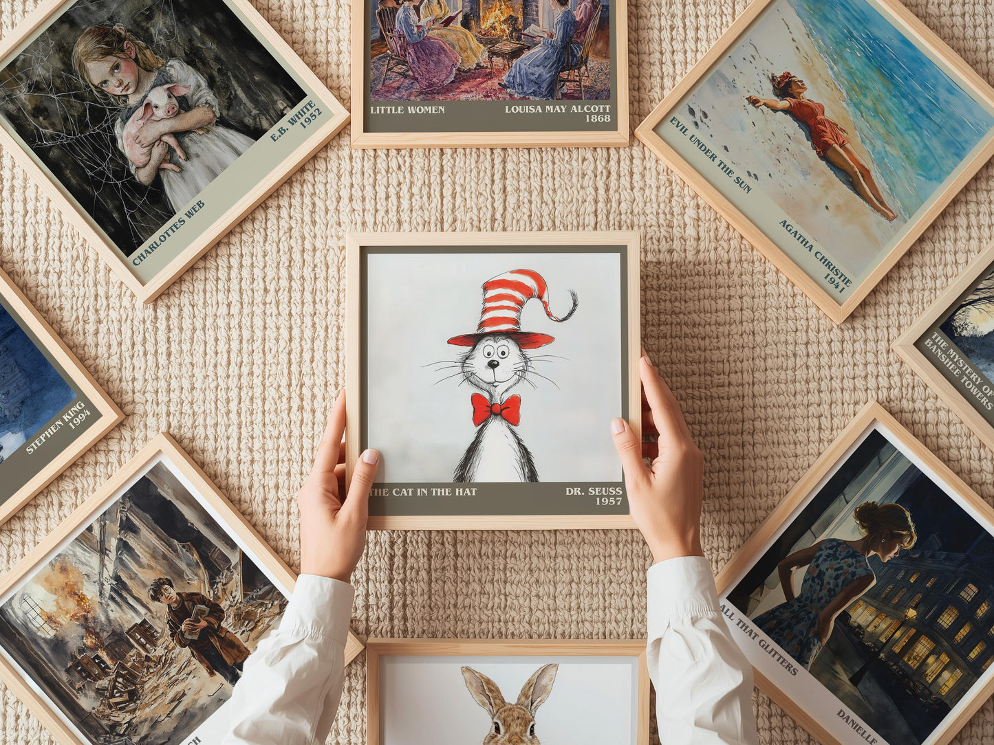 The Cat in the Hat literary print on bookshelf – Dr. Seuss fan gift