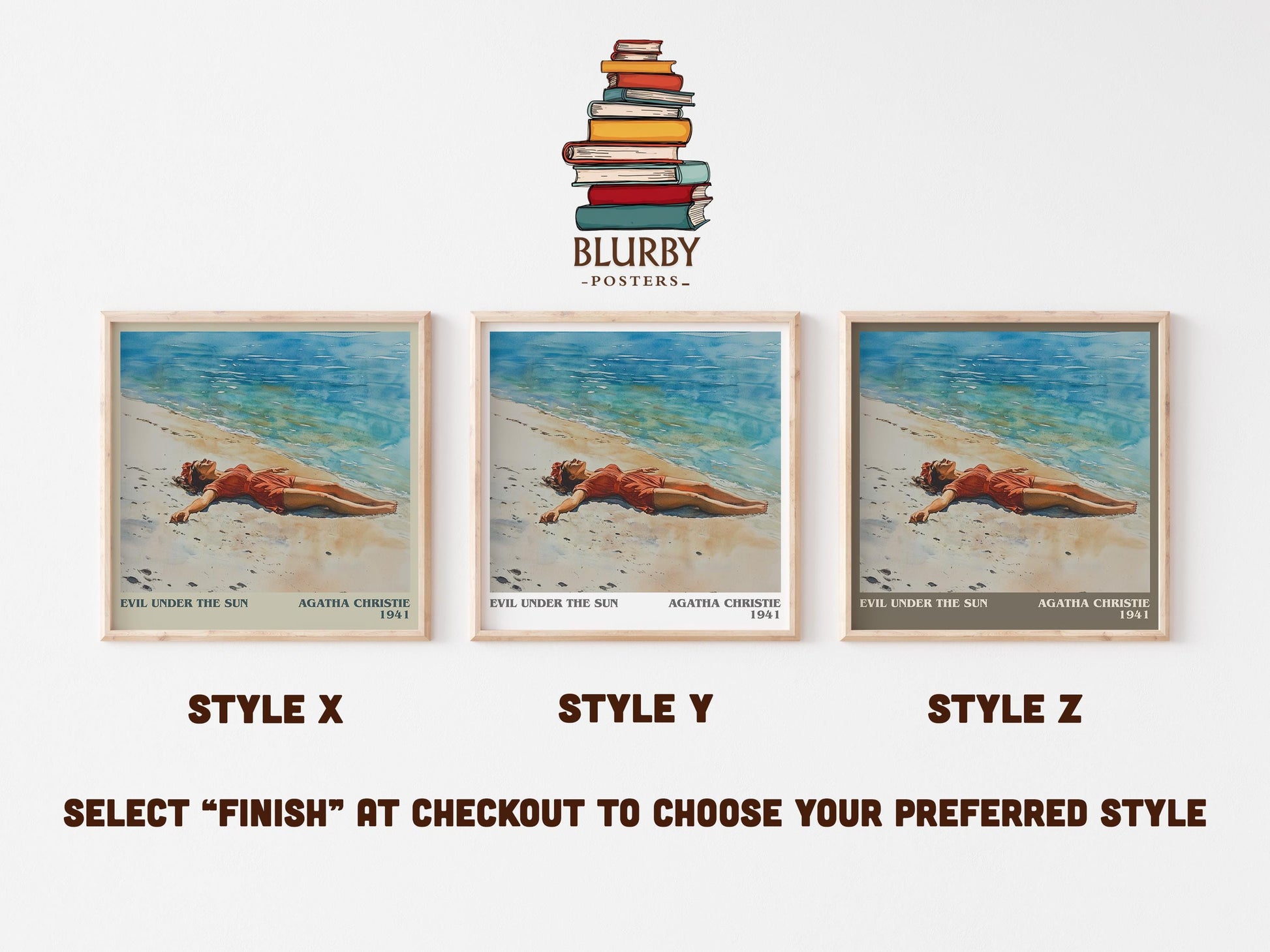 Evil Under the Sun literary art print colour and style options – Agatha Christie book art