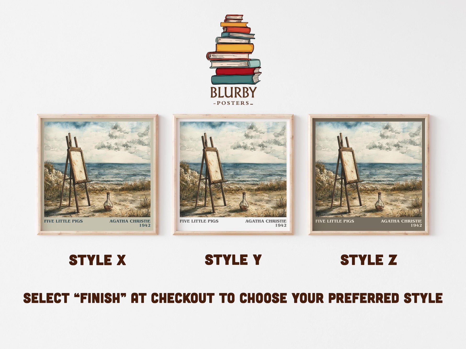 Five Little Pigs literary art print colour and style options – Agatha Christie book art