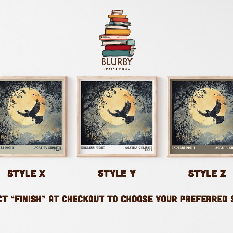 Endless Night literary art print colour and style options – Agatha Christie book art
