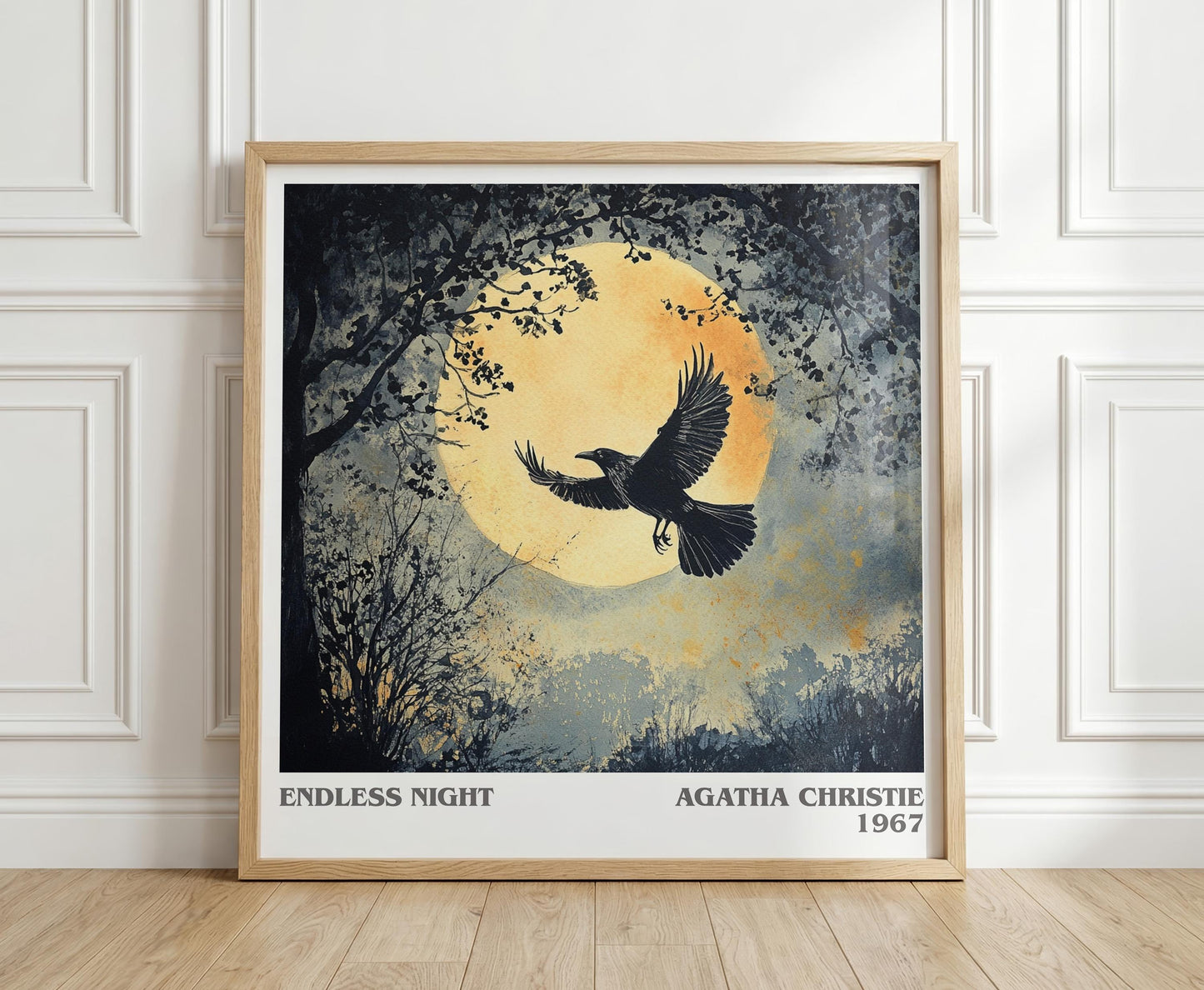 Endless Night literary print in frame leaning in hallway – mystery wall art