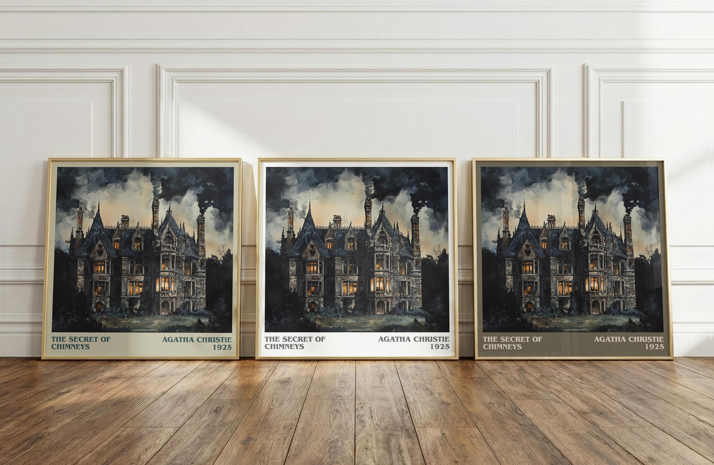 Death in the Clouds literary print framed by window – literary home decor
