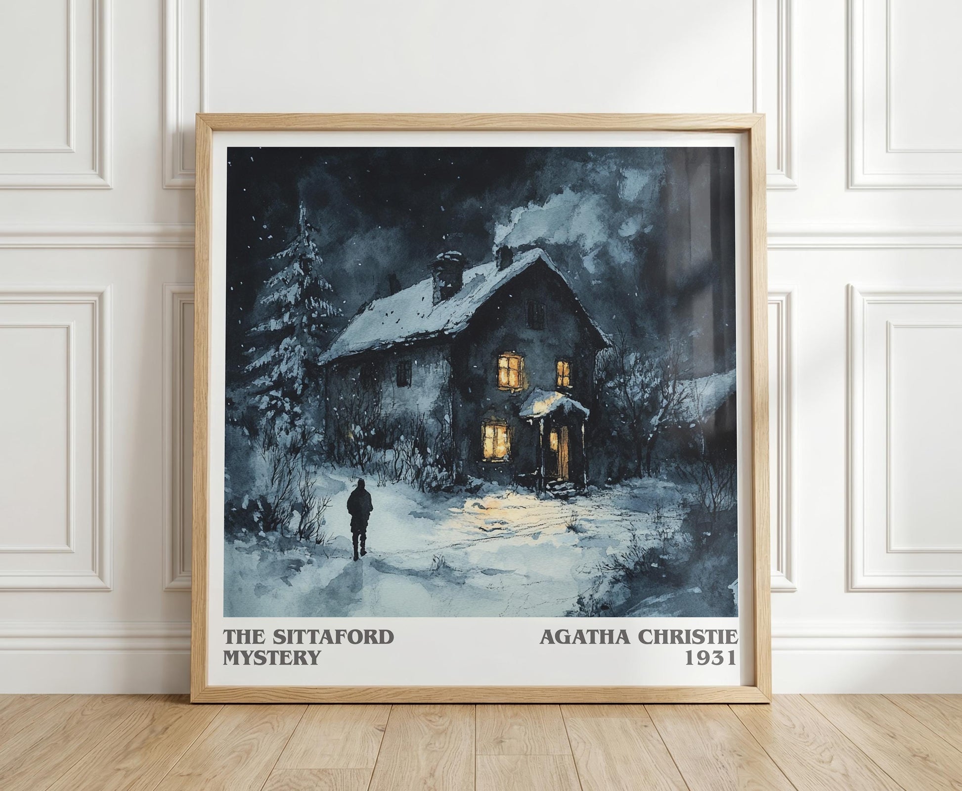 The Sittaford Mystery literary print in frame leaning in hallway – mystery wall art
