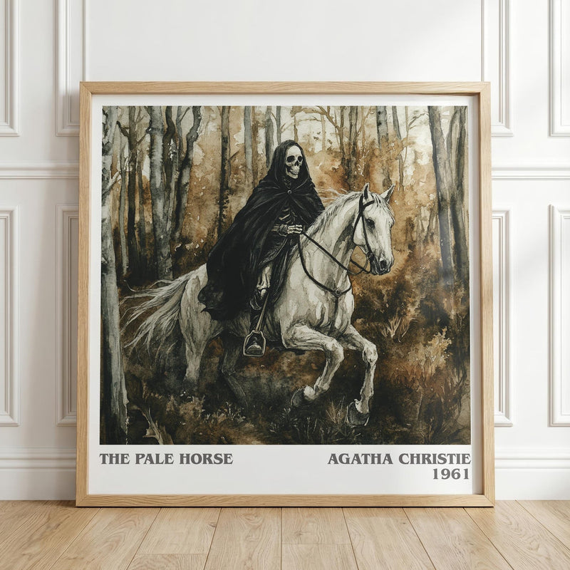 The Pale Horse literary print in frame leaning in hallway – mystery wall art