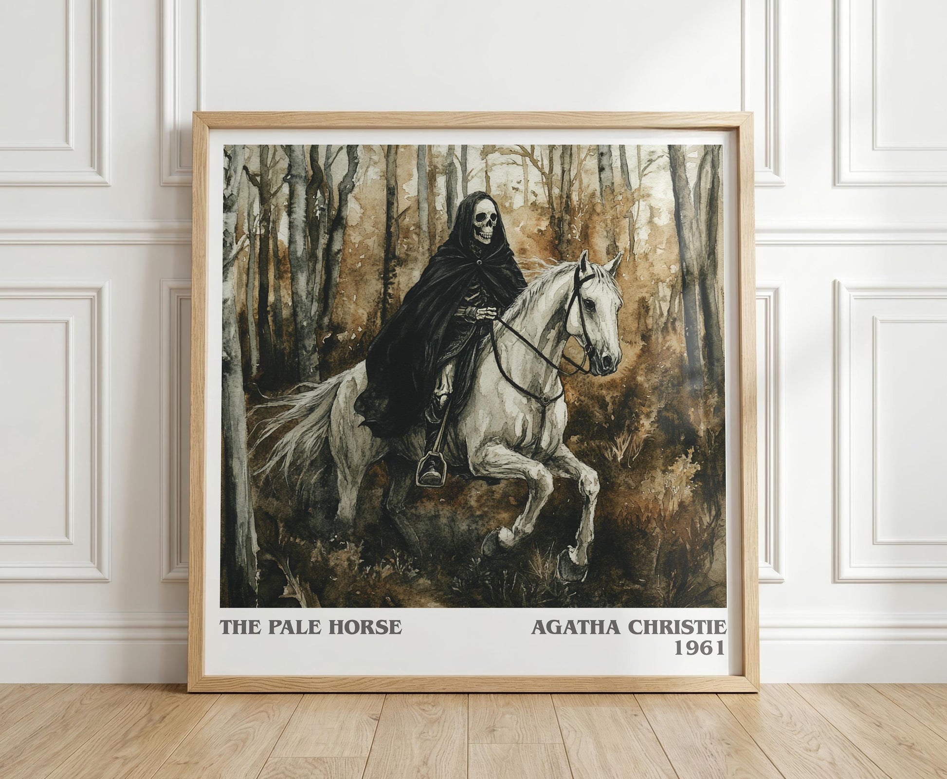 The Pale Horse literary print in frame leaning in hallway – mystery wall art