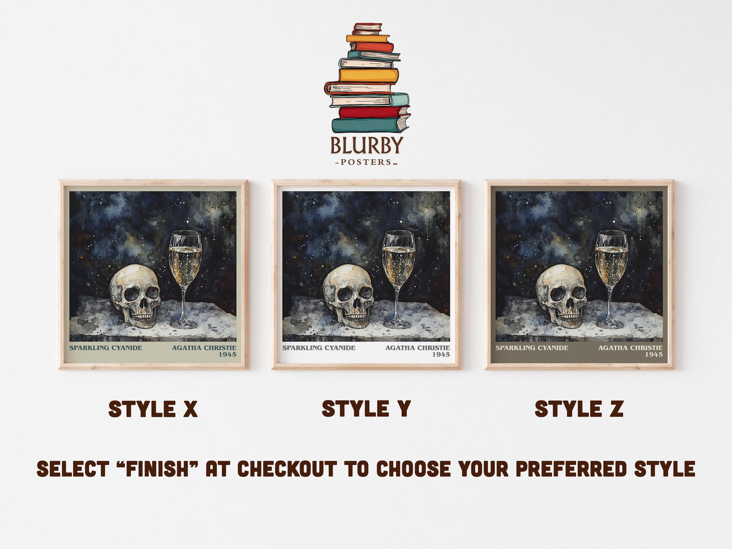 Sparkling Cyanide literary art print colour and style options – Agatha Christie book art