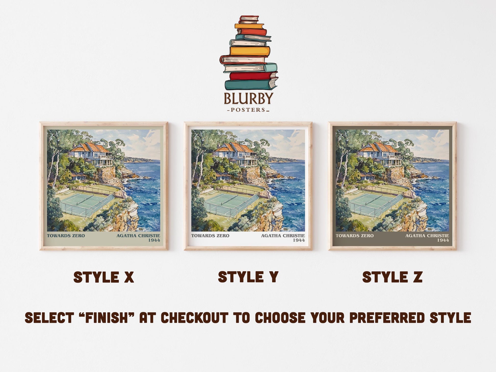 Towards Zero literary art print colour and style options – Agatha Christie book art