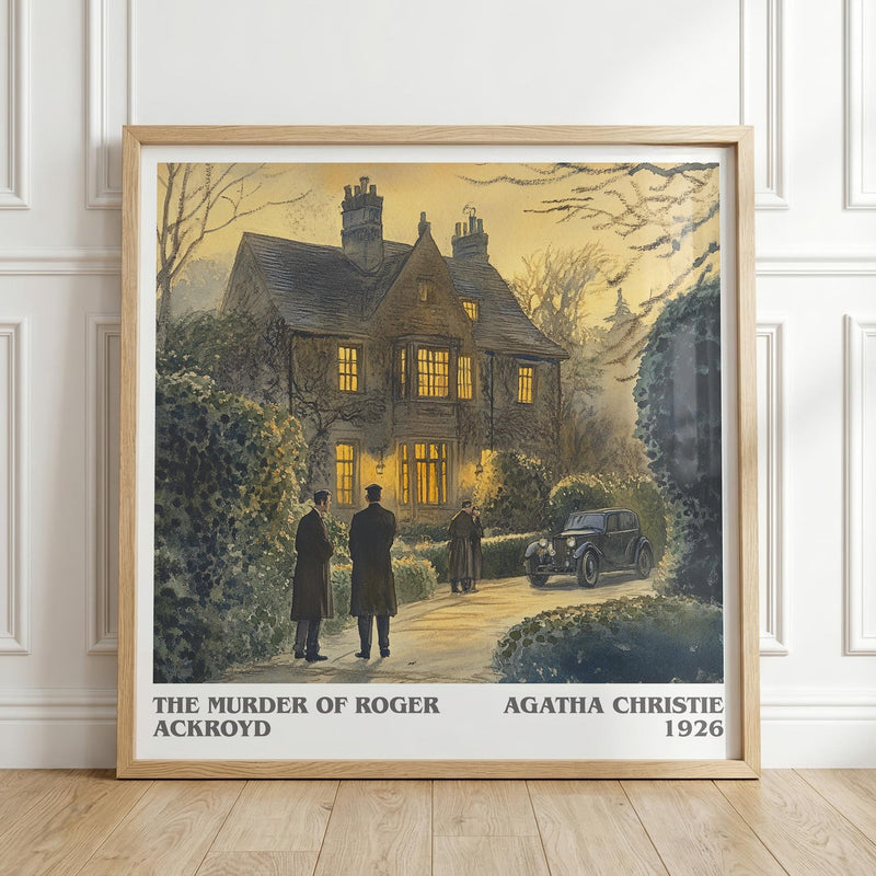 The Murder of Roger Ackroyd literary print in frame leaning in hallway – mystery wall art