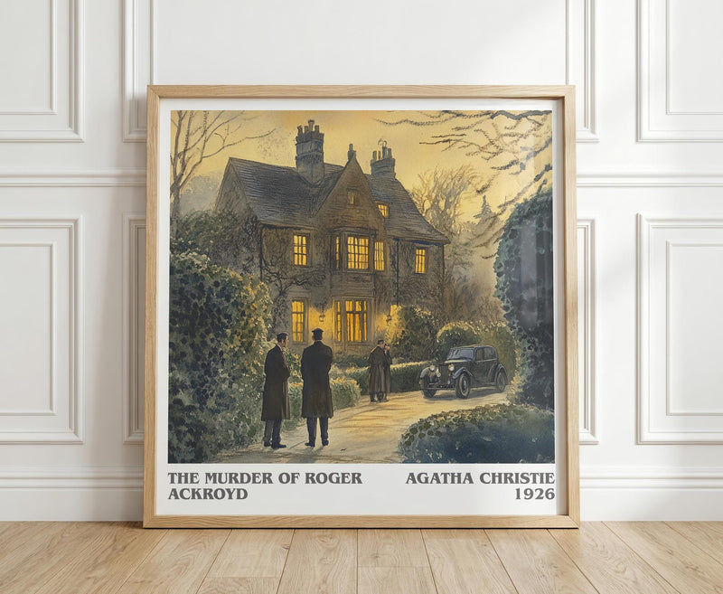 The Murder of Roger Ackroyd literary print in frame leaning in hallway – mystery wall art