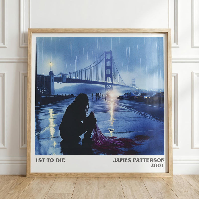 First To Die literary print in frame leaning in hallway – thriller wall art