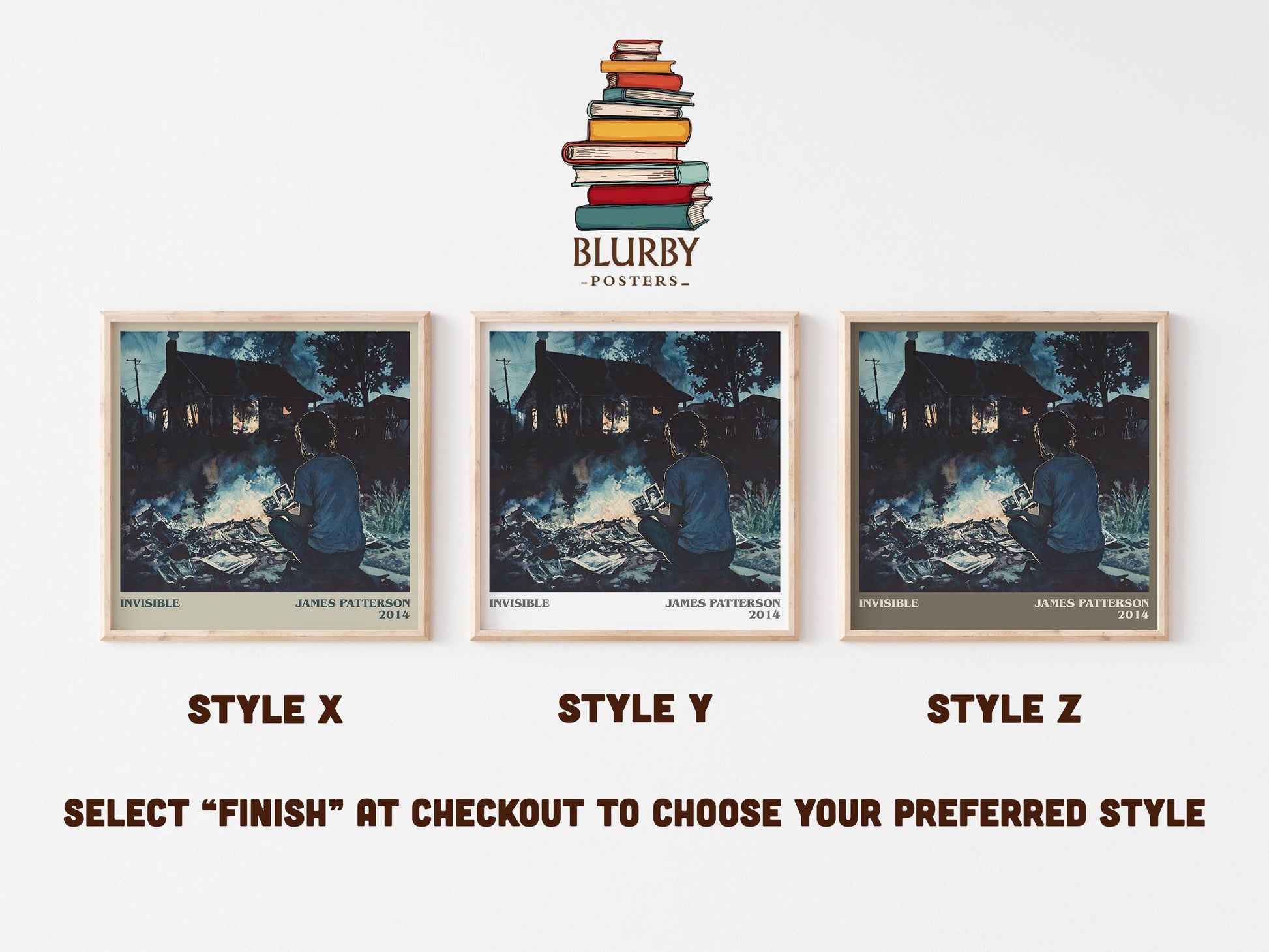 Invisible literary art print colour and style options – James Patterson book art
