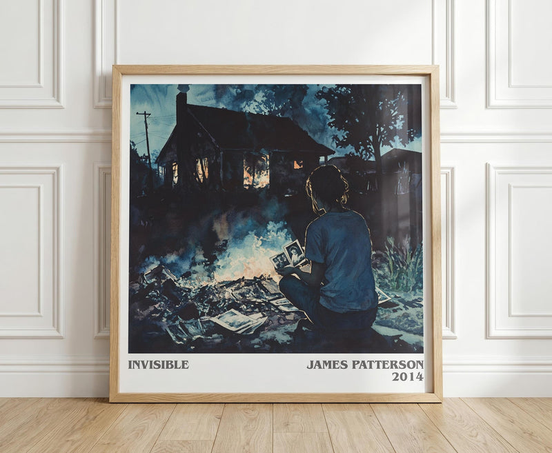Invisible literary print in frame leaning in hallway – thriller wall art