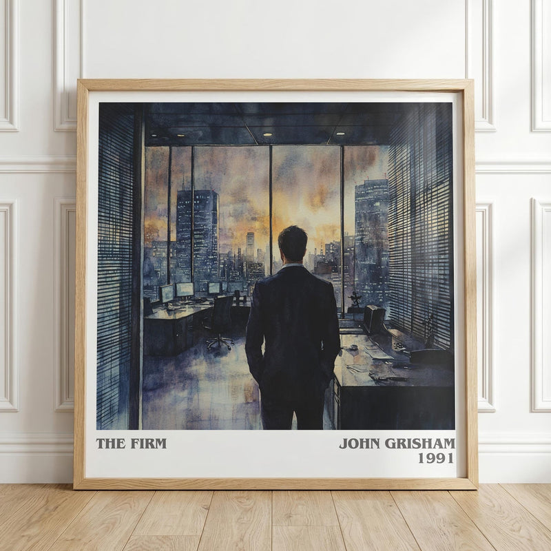 The Firm literary print in frame leaning in hallway – thriller wall art