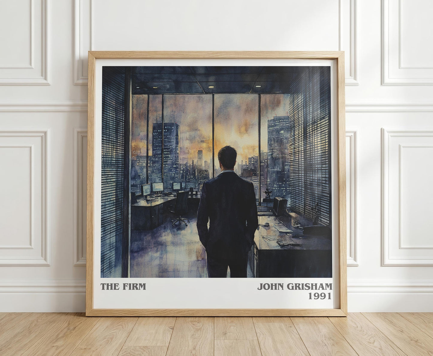 The Firm literary print in frame leaning in hallway – thriller wall art