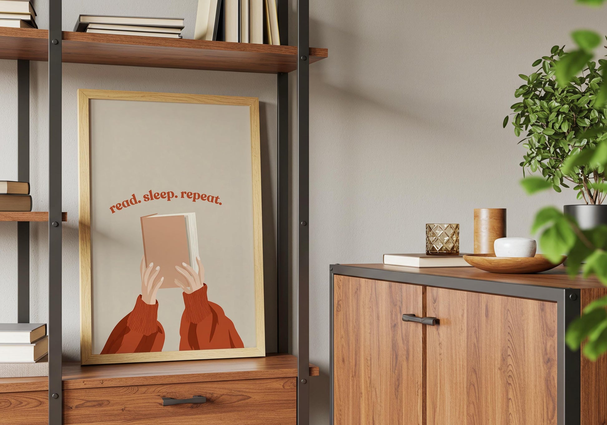 Read Sleep Repeat Cozy Print | Terracotta Book Lover Art | Cozy Wall Decor | Book Lover Gift | Nook Poster | Reader Gift | Aesthetic Art - Book Poster Art Print Decor Bookish