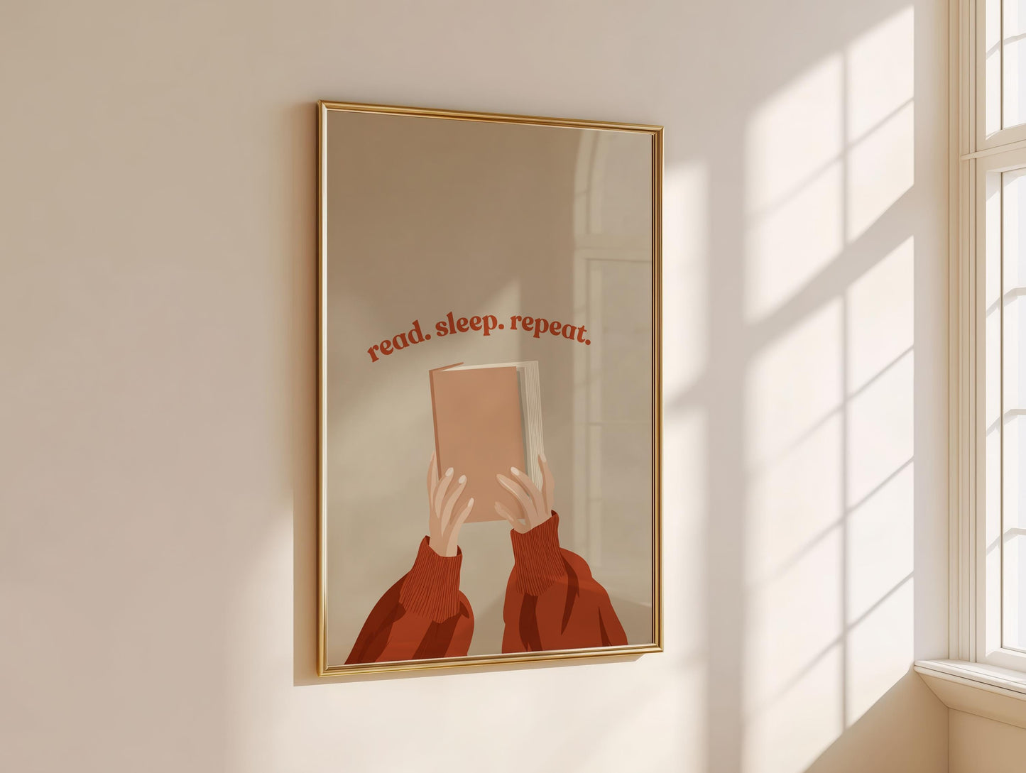 Read Sleep Repeat Cozy Print | Terracotta Book Lover Art | Cozy Wall Decor | Book Lover Gift | Nook Poster | Reader Gift | Aesthetic Art - Book Poster Art Print Decor Bookish