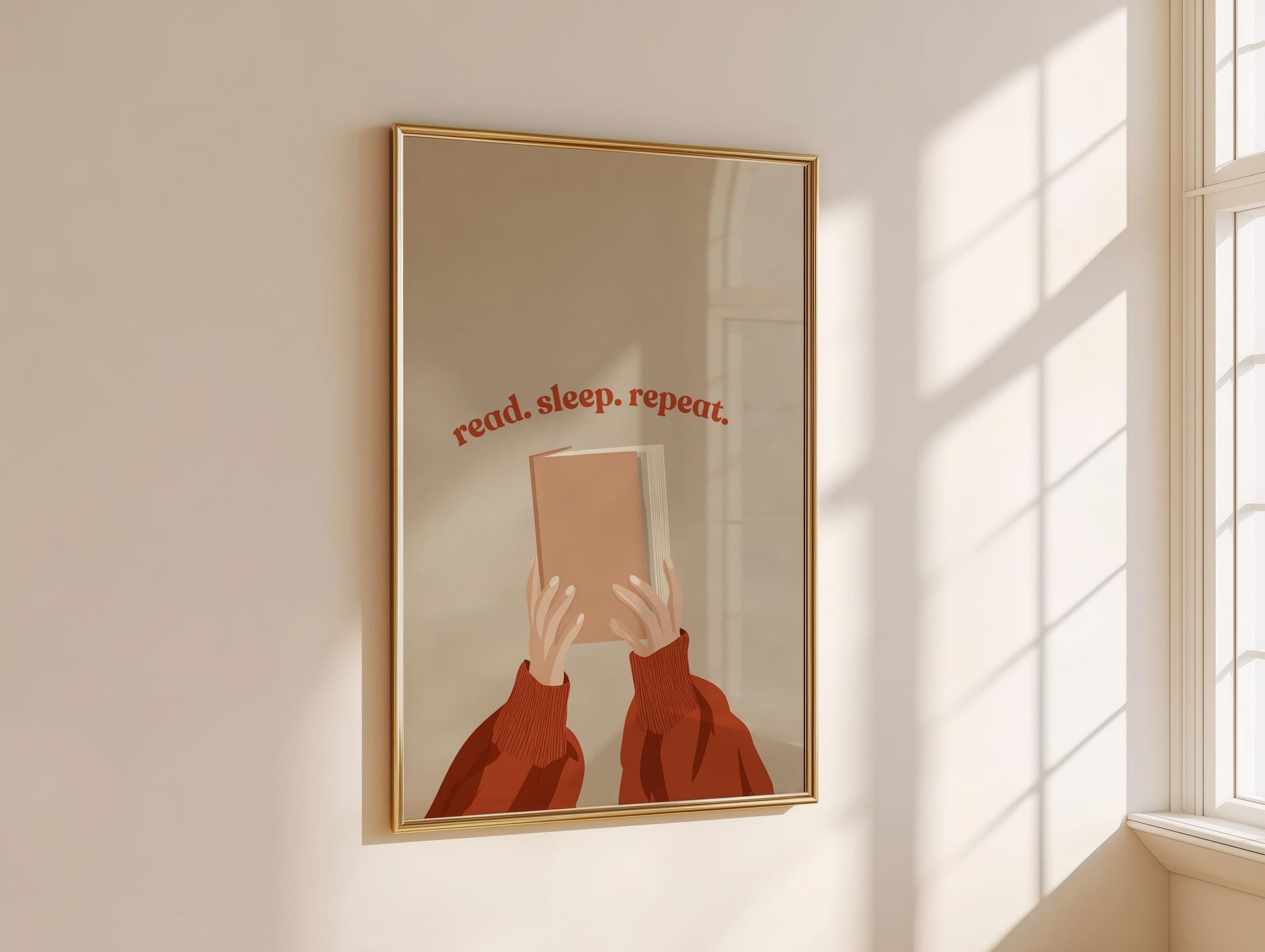 Read Sleep Repeat Cozy Print | Terracotta Book Lover Art | Cozy Wall Decor | Book Lover Gift | Nook Poster | Reader Gift | Aesthetic Art - Book Poster Art Print Decor Bookish