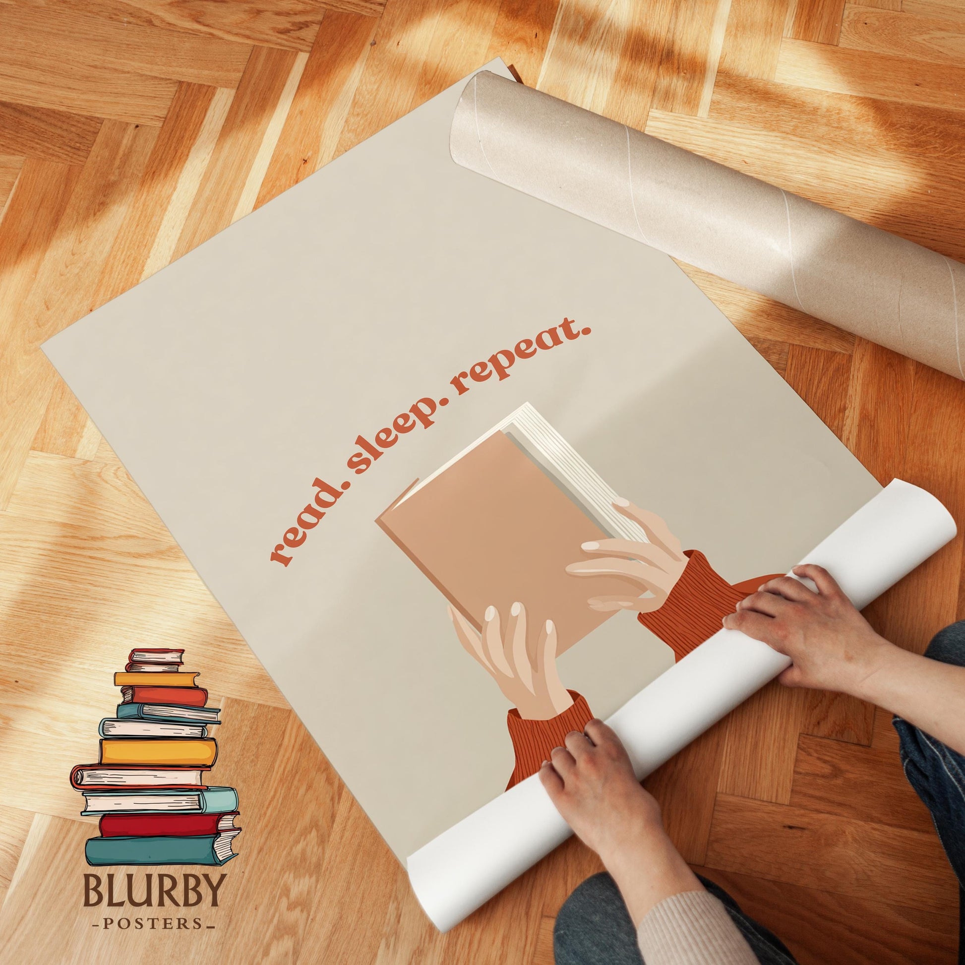 Read Sleep Repeat Cozy Print | Terracotta Book Lover Art | Cozy Wall Decor | Book Lover Gift | Nook Poster | Reader Gift | Aesthetic Art - Book Poster Art Print Decor Bookish