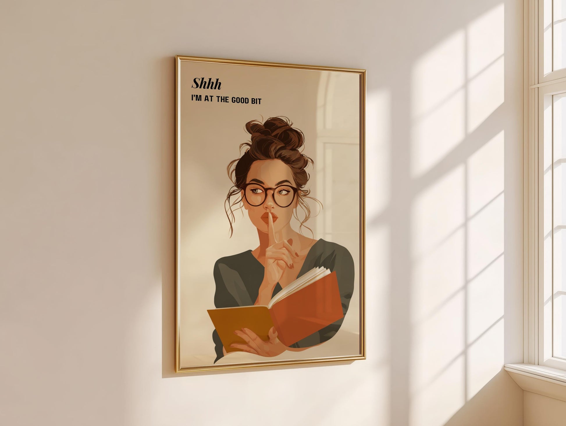 Shhh I'm At The Good Bit Print | Moody Reading Girl | Cozy Wall Decor | Book Lover Gift | Nook Poster | Reader Gift | Aesthetic Art - Book Poster Art Print Decor Bookish