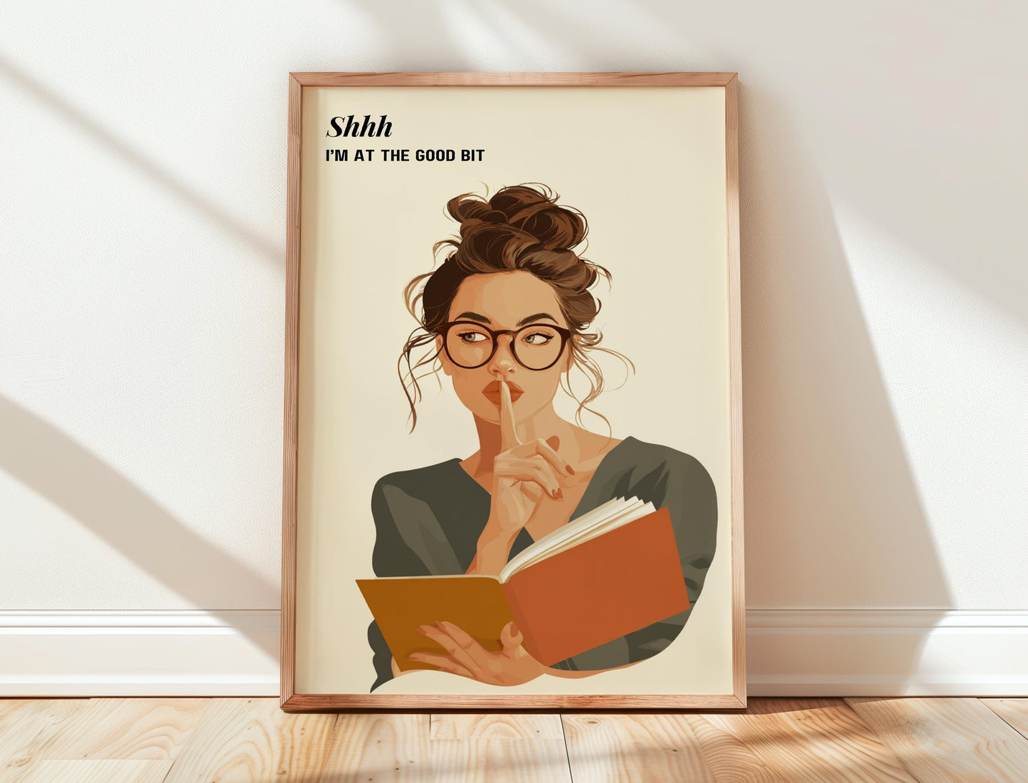 Shhh I'm At The Good Bit Print | Moody Reading Girl | Cozy Wall Decor | Book Lover Gift | Nook Poster | Reader Gift | Aesthetic Art - Book Poster Art Print Decor Bookish