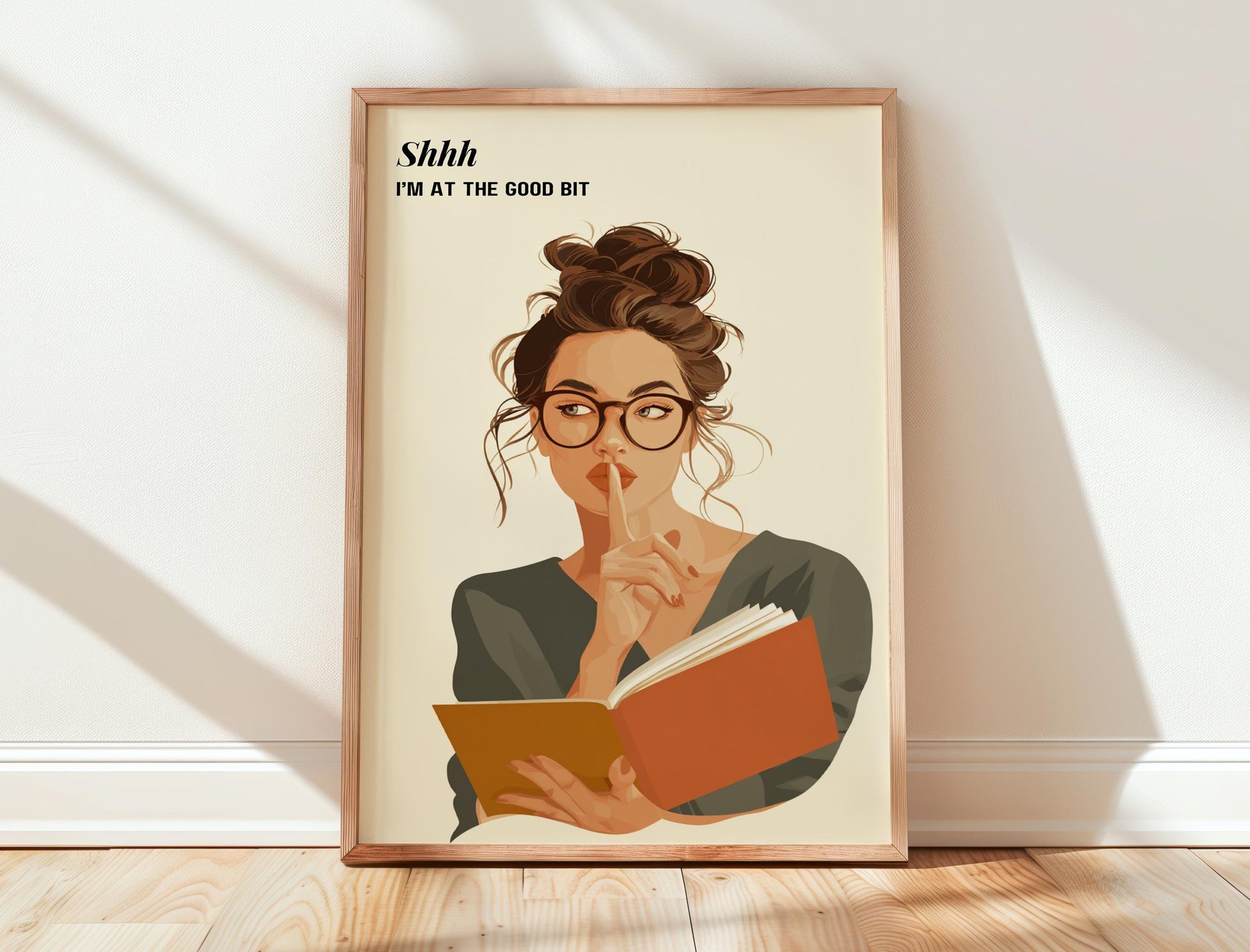Shhh I'm At The Good Bit Print | Moody Reading Girl | Cozy Wall Decor | Book Lover Gift | Nook Poster | Reader Gift | Aesthetic Art - Book Poster Art Print Decor Bookish