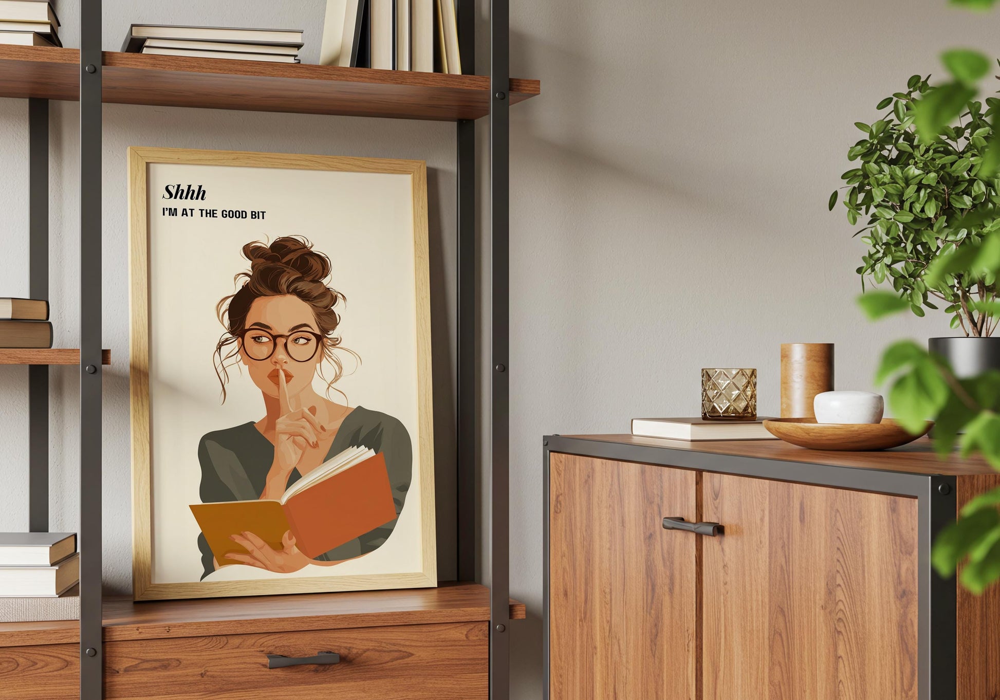 Shhh I'm At The Good Bit Print | Moody Reading Girl | Cozy Wall Decor | Book Lover Gift | Nook Poster | Reader Gift | Aesthetic Art - Book Poster Art Print Decor Bookish