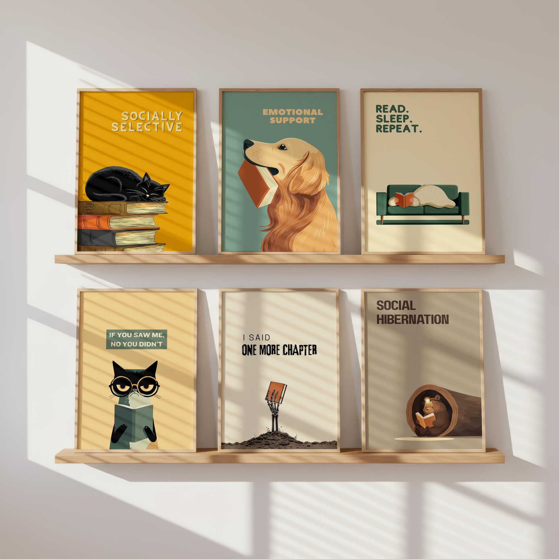 Emotional Support Dog Reading Print | Funny Golden Retriever | Cozy Wall Decor | Book Lover Gift | Nook Poster | Reader Gift | Aesthetic Art - Book Poster Art Print Decor Bookish