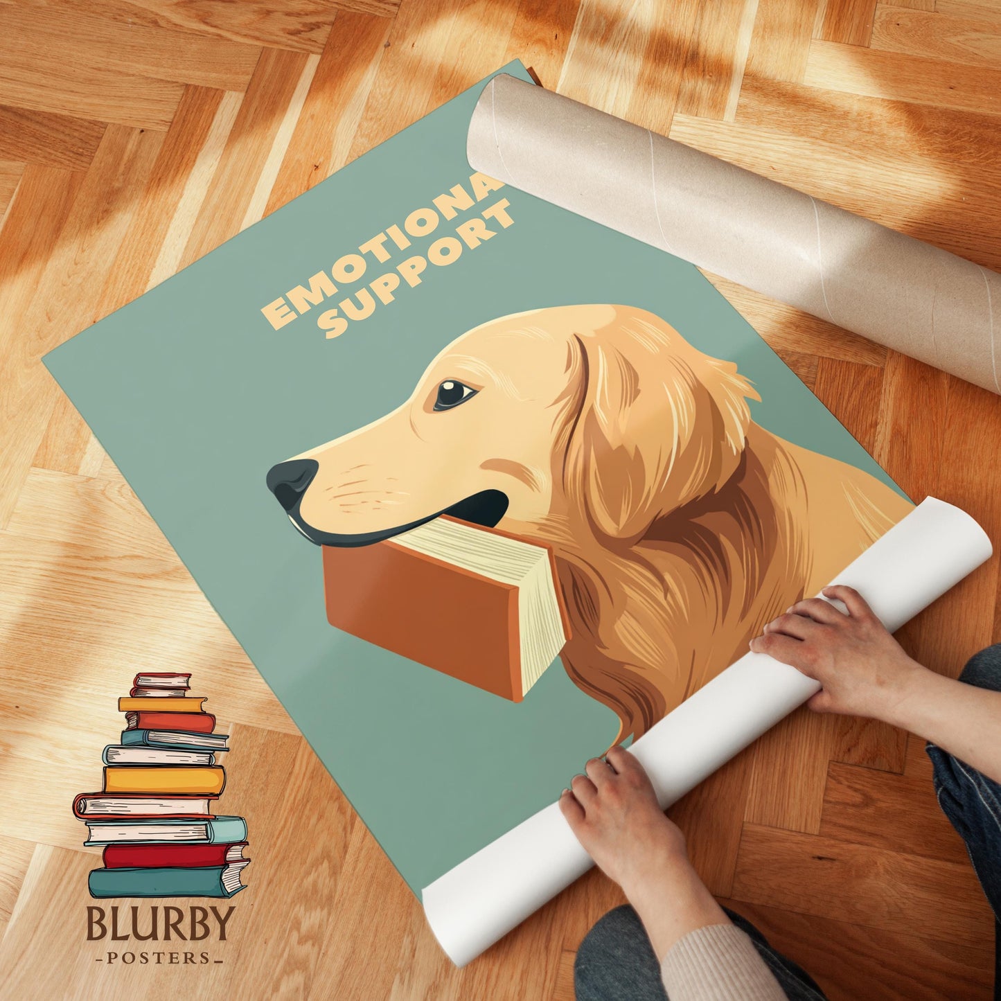 Emotional Support Dog Reading Print | Funny Golden Retriever | Cozy Wall Decor | Book Lover Gift | Nook Poster | Reader Gift | Aesthetic Art - Book Poster Art Print Decor Bookish