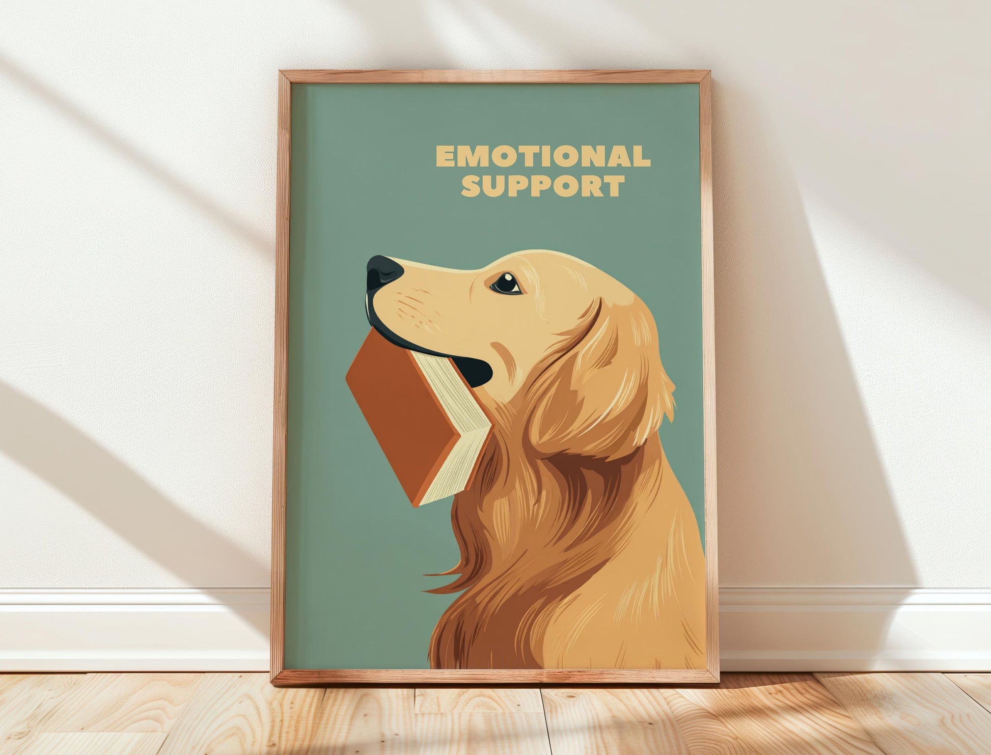 Emotional Support Dog Reading Print | Funny Golden Retriever | Cozy Wall Decor | Book Lover Gift | Nook Poster | Reader Gift | Aesthetic Art - Book Poster Art Print Decor Bookish